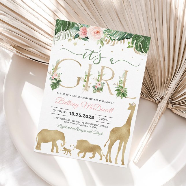 Invitación Es un Chica Safari Gold Baby Shower (Subido por el creador)