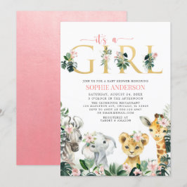 Invitación Es un Chica Safari Jungle Animals Baby Shower