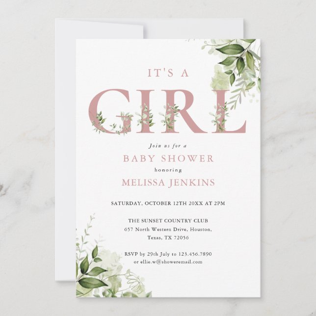 Invitación Es Un Chica Verde Rosa Todo En Un Baby Shower En (Anverso)