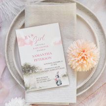 Es un Chica Watercolor Woodland Bunny Baby Shower