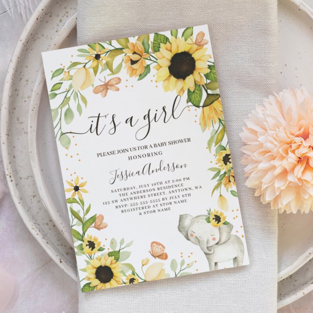 Invitación Es un Chica Wreath Elephant Baby Shower (Subido por el creador)