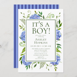 Invitación Es un chico azul Hydrangeas Baby Shower