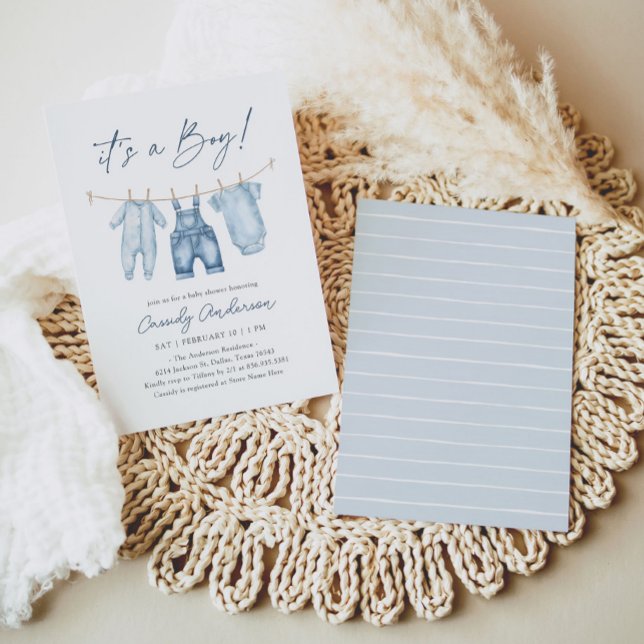 Invitación Es un chico azul Jean Denim Baby Shower (Subido por el creador)