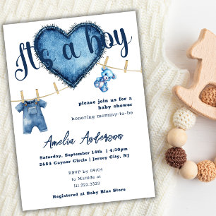 Invitación Es un chico azul jeans Baby Shower