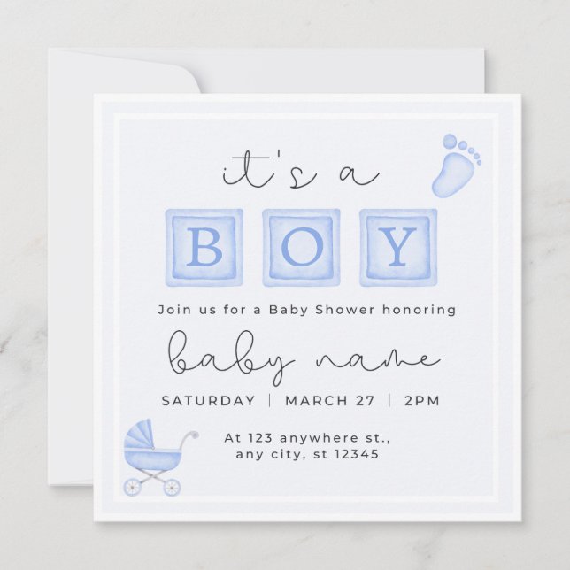Invitación Es un chico Baby Shower, chico (Anverso)