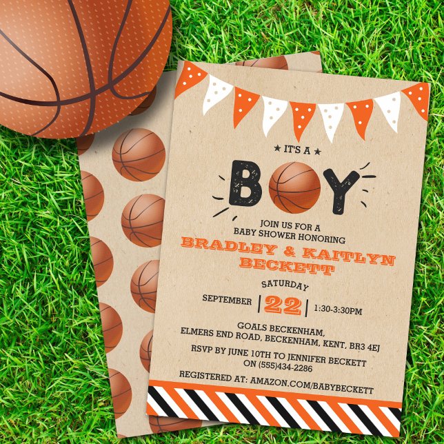 Invitación ¡Es un chico! Baby Shower con temas de baloncesto (Subido por el creador)