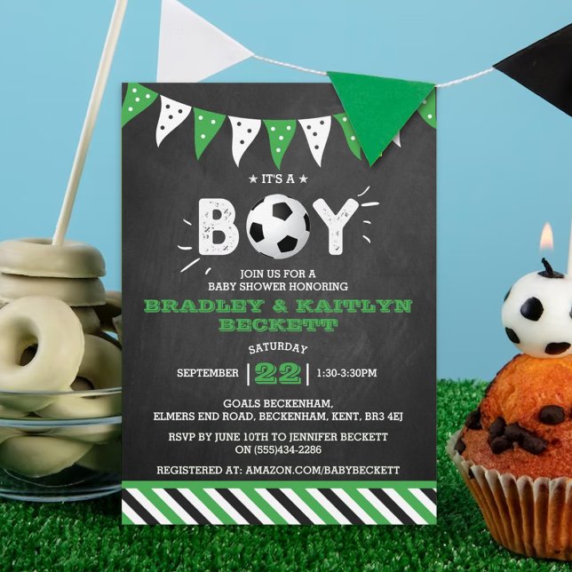 Invitación ¡Es un chico! Baby Shower con temas de fútbol (Subido por el creador)