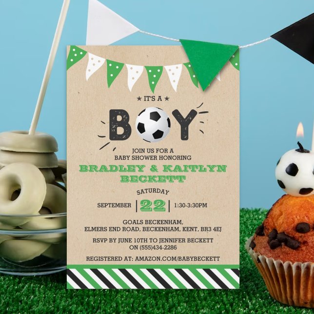 Invitación ¡Es un chico! Baby Shower con temas de fútbol (Subido por el creador)