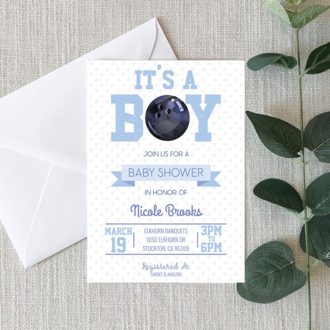Invitación ¡Es un chico! Baby Shower de Blue Bowling Ball (Subido por el creador)