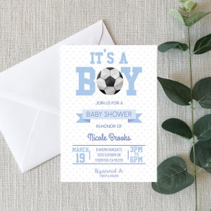 Invitación ¡Es un chico! Baby Shower de Blue Soccer Ball