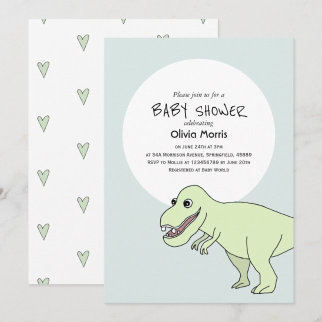 Invitación Es Un Chico Cute Dinosaurio Baby Shower (Anverso / Reverso)