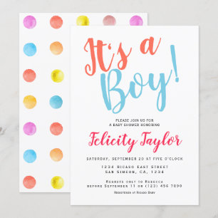 Invitación Es un chico de la tipografía Baby Shower puntos co