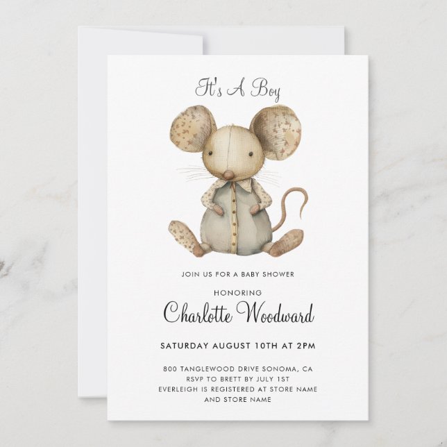 Invitación Es un chico del ratón Baby Shower (Anverso)