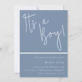 Invitación ¡Es un chico! Dusty Blue Modern Boys Baby Shower