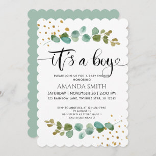 Invitación Es un chico elegante Eucalyptus Baby Shower