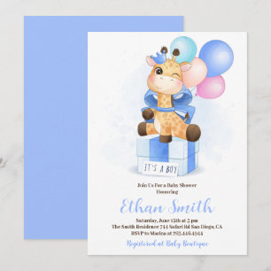Invitación Es un chico jirafa acuarela baby shower