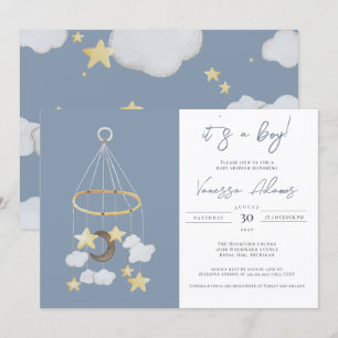 Invitación ¡Es un chico! Moon & Stars Baby Mobile Nursera Sho