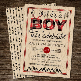 Invitación ¡Es un chico! Rustic Plaid Lumberjack Baby Shower