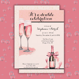 Invitación Es un Cumpleaños de Champán Rosa Doble Celebración