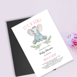Invitación Es un elefante Chica de Baby Shower con el vestido