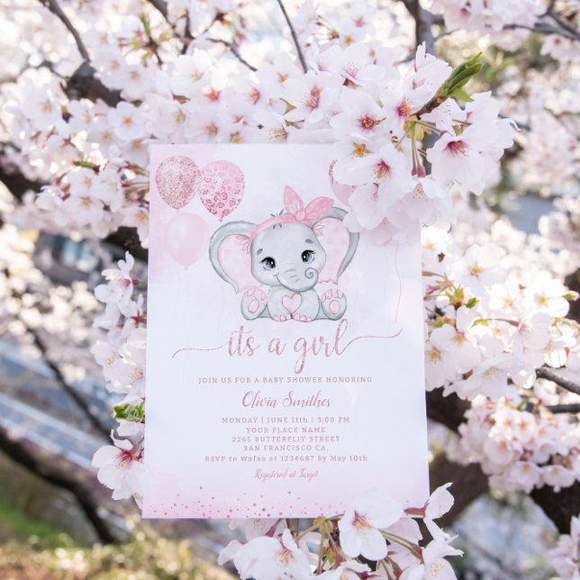 Invitación Es un elefante Chica y un Baby Shower con globos (Subido por el creador)