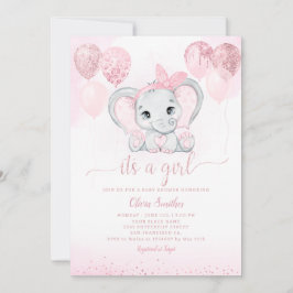 Invitación Es un elefante Chica y un Baby Shower con globos