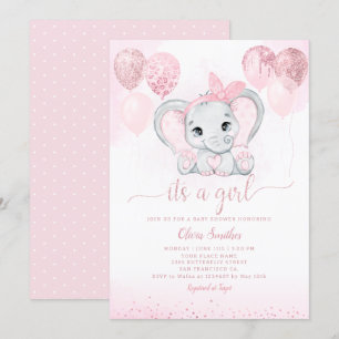 Invitación Es un elefante Chica y un Baby Shower con globos