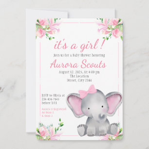 Invitación Es un elefante rosa rosado Chica Baby Shower