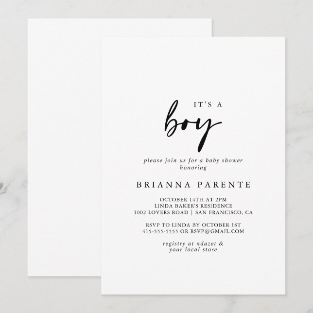 Invitación Es un elegante y joven Baby Shower (Anverso / Reverso)