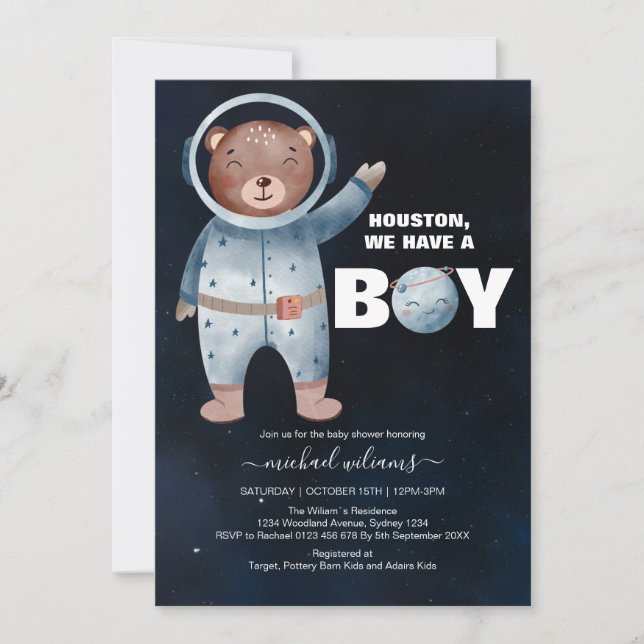 Invitación Es un espacio para niños oso ducha de bebé (Anverso)