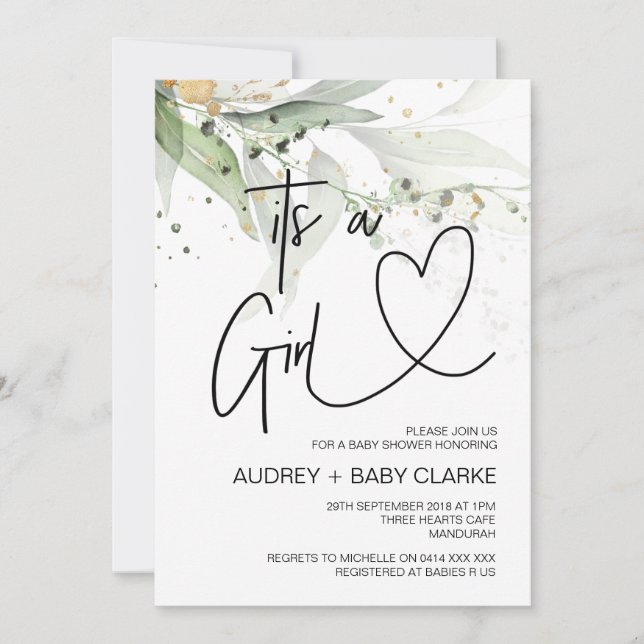 Invitación Es un Fiesta Chica de Baby Shower Eucalyptus Baby  (Anverso)