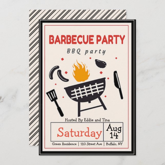 Invitación Es un Fiesta de barbacoa (Anverso / Reverso)