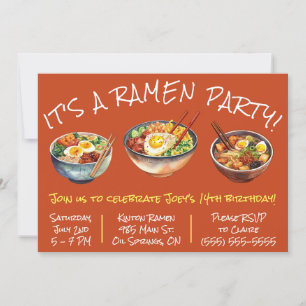 Invitación ¡Es un Fiesta de Ramen! Fiesta de Cumpleaños de lo
