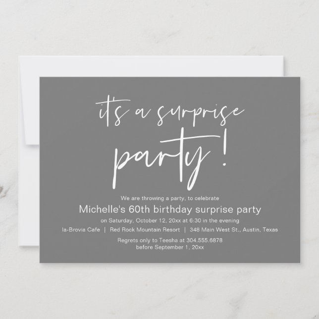 Invitación Es un Fiesta sorprendente de la cena de cumpleaños (Anverso)