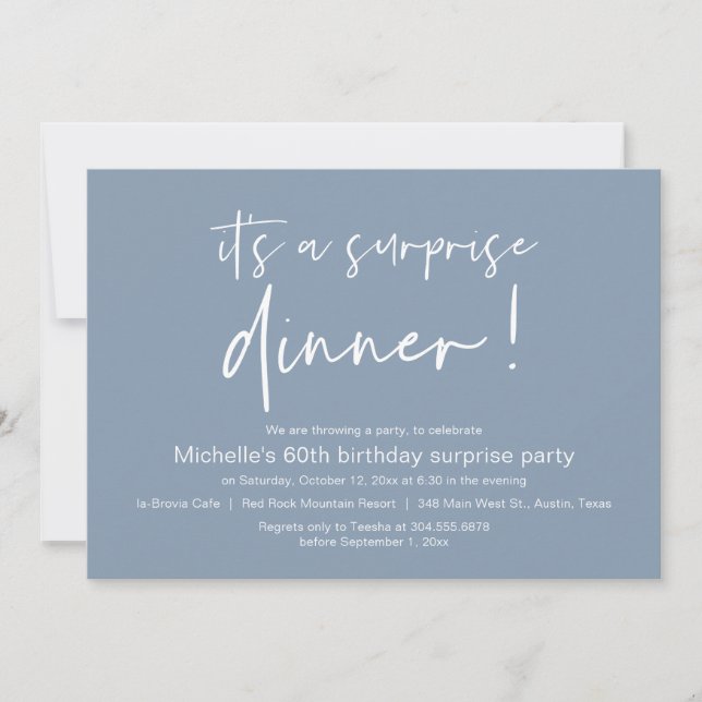 Invitación Es un Fiesta sorprendente de la cena de cumpleaños (Anverso)