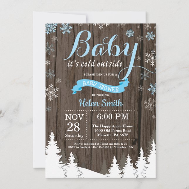 Invitación Es un frío exterior Ajuar de bebé de invierno rúst (Anverso)