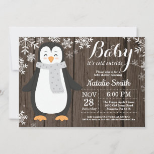 Invitación Es un frío exterior Pingüino rústico Baby Shower