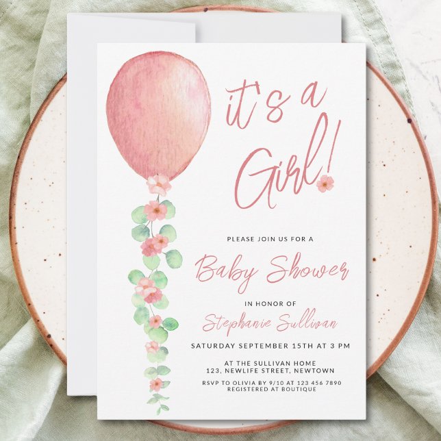 Invitación Es un globo Chica Eucalyptus Baby Shower (Subido por el creador)