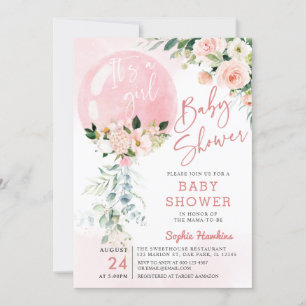 Invitación Es un globo rosa Chica Eucalyptus Baby Shower