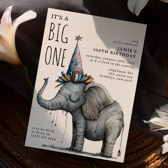 Invitación Es un GRAN UNO' Cumpleaños de Elefante Divertido y (Subido por el creador)