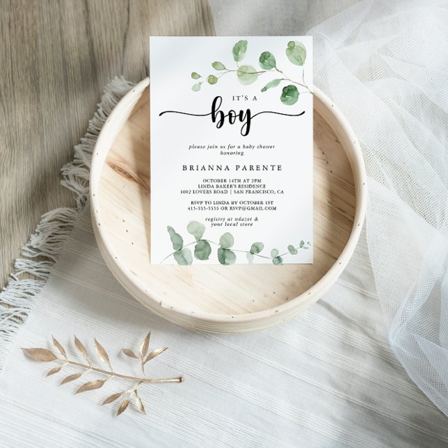 Invitación Es un joven Baby Shower verde de luz verde de euca (Subido por el creador)