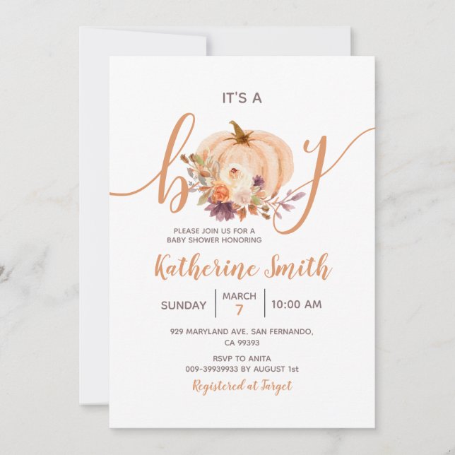 Invitación Es un joven calabaza Rustic Floral Baby Shower (Anverso)