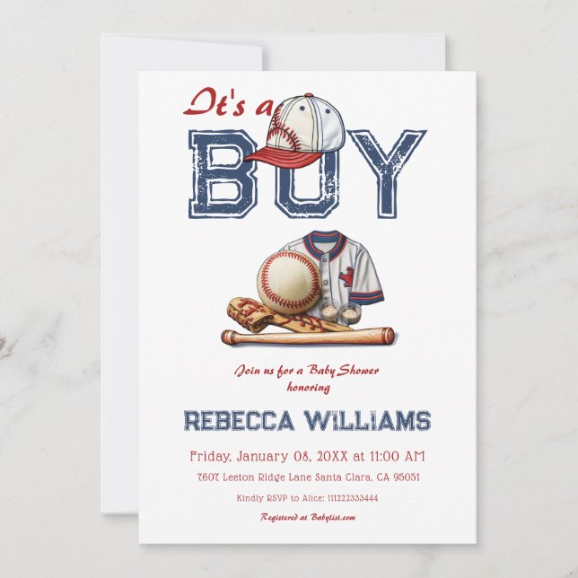 Invitación Es un joven deporte de béisbol con tema de Baby Sh (Anverso)