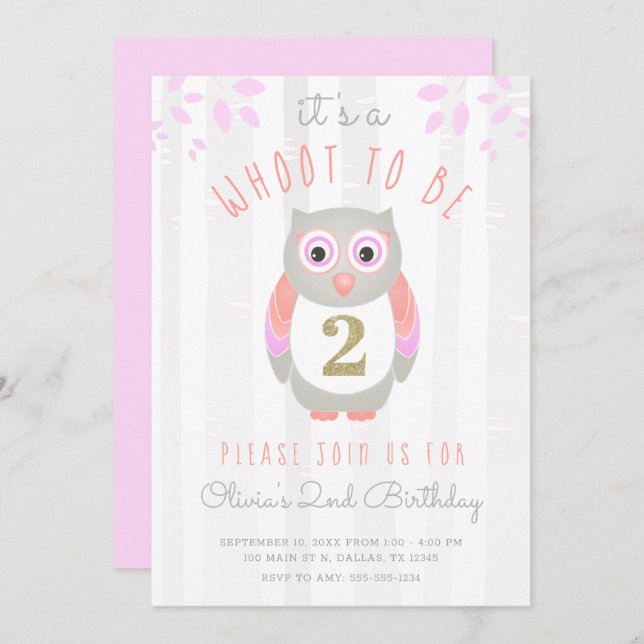 Invitación Es un montón ser búho de dos bosques cumpleaños (Anverso / Reverso)