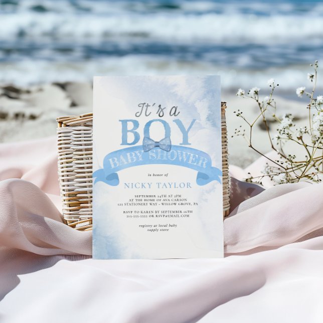 Invitación Es un niño acuarela azul polvo Baby Shower (Subido por el creador)