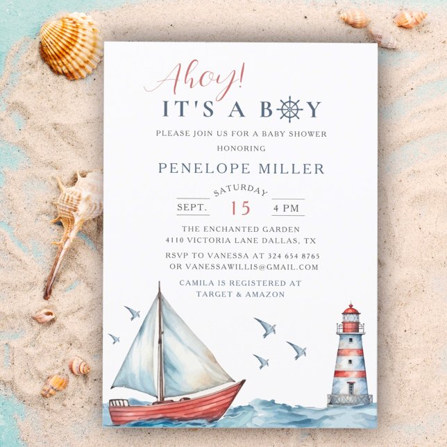 Invitación Es un niño acuarela Baby Shower nautical (Subido por el creador)