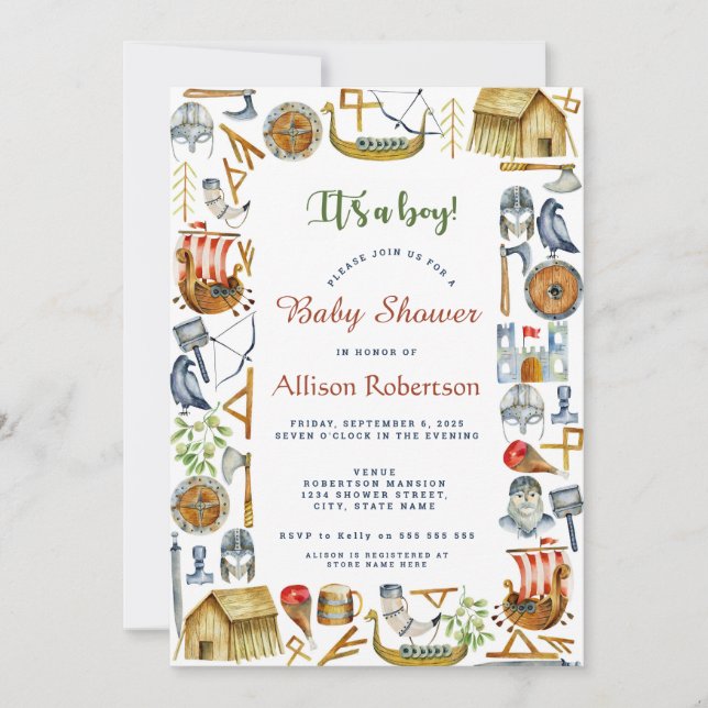 Invitación Es un niño acuarela Fiesta Baby Shower (Anverso)