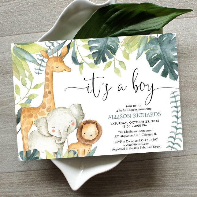 Invitación Es un niño acuarela safari animales de bebé ducha (Subido por el creador)
