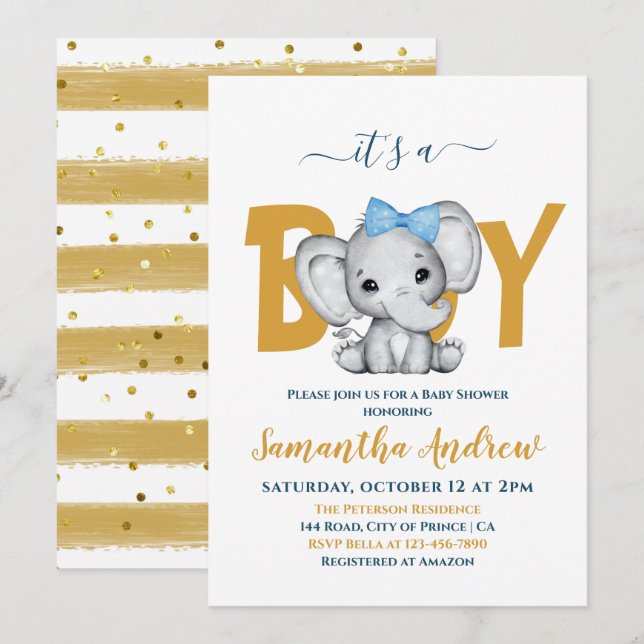 Invitación Es un niño adorable elefante pequeño Baby Shower I (Anverso / Reverso)