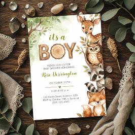 Invitación Es un Niño Animales del Bosque Acuarela Baby Showe